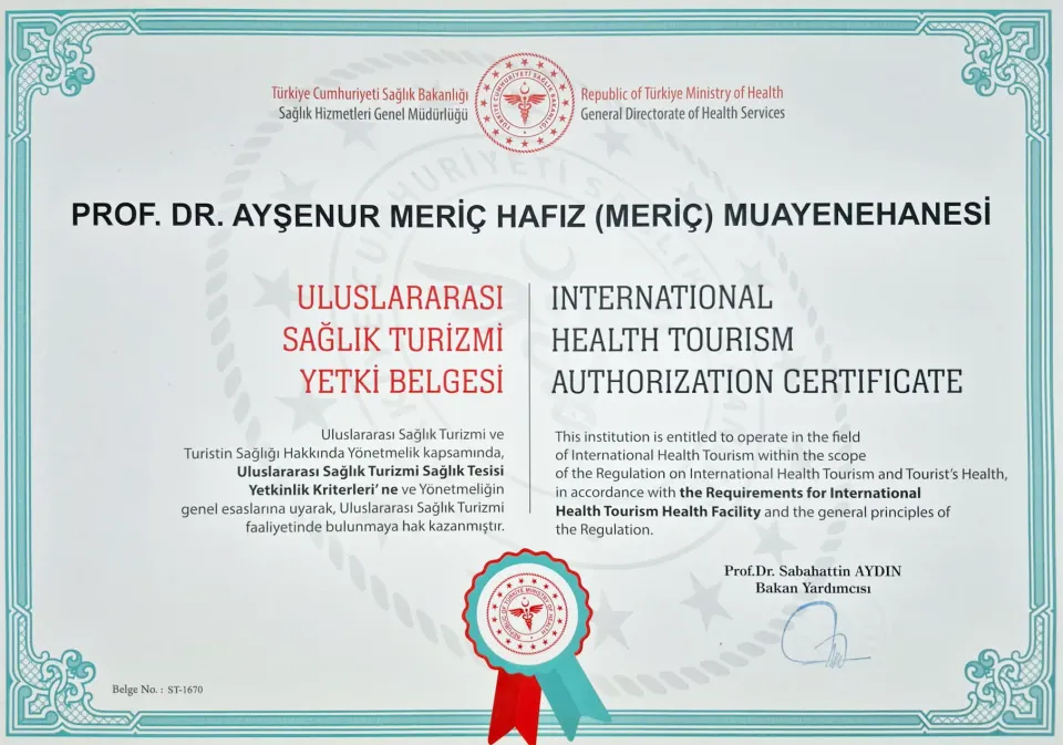 T.C. Sağlık Bakanlığı Uluslararası Sağlık Turizmi Yetki Belgesi, Belge No ST-1670